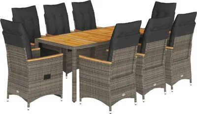 Immagine prodotto di vidaXL set da pranzo da giardino da 9 pezzi con cuscini in polirattan grigio