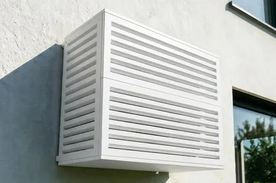 Produktbild von Klimaanlagen- & Wärmepumpen-Abdeckung ANETO Aluminium Weiß mit Unterseite - Größe L