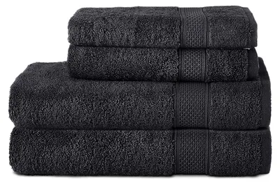Produktbild von Komfortec 4er Handtuch Set aus 100% Baumwolle, 2er Badetücher 70x140 cm und 2er Handtücher 50x100 cm, Frottee, Weich, Schwarz