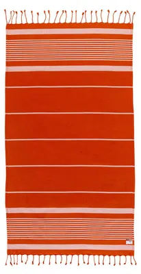 Produktbild von Strandtuch im Futa-Stil aus recycelter Baumwolle mit Frotteeseite und Fransen 90x170 cm, Farbe:Orange