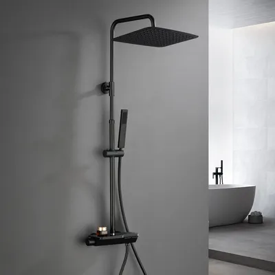 Immagine prodotto di JOHO Colonna Doccia Termostatico in Acciaio INOX 304 Sistema Doccia Rubinetto con Miscelatore, Set Doccia a Pioggia con Soffione 35×25cm Nero