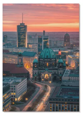 Zdjęcie produktu dla PLAKAT – 42 x 59 cm (A2) – Lother – Nowoczesne miasto wieczorem w ciepłym świetle –  dekoracja ścienna do salonu, sypialni i przedpokoju, nowoczesny plakat, bez ramy