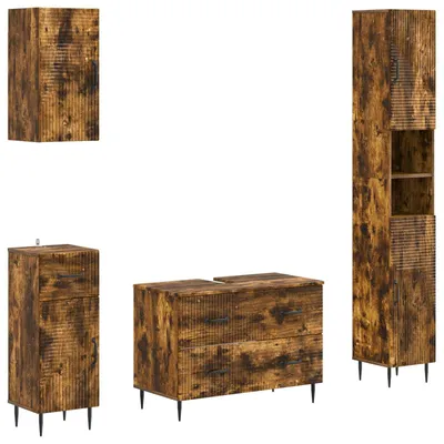 Imagen del producto de vidaXL Juego de 4 armarios para baño, modelo HAARLEM, color roble ahumado