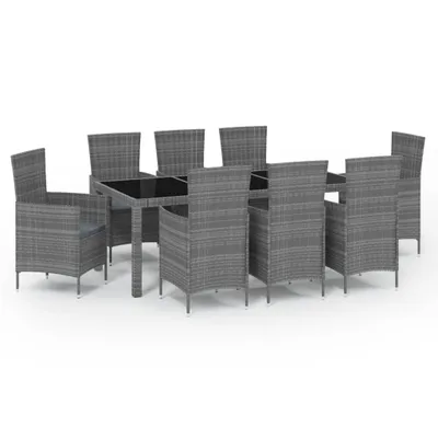 Produktbild von vidaXL 9-tlg. Garten-Essgruppe mit Kissen Poly Rattan Grau