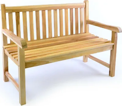 A wooden garden bench on a white background.