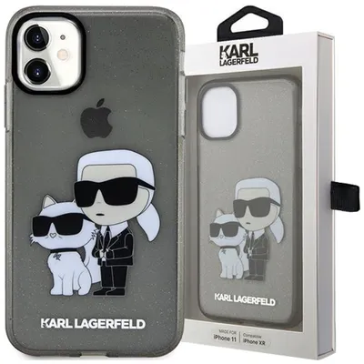 Produktbild von Karl Lagerfeld KLHCN61HNKCTGK iPhone 11 / Xr 6.1  schwarz/schwarz Hardcase Gliter Karl&Choupette Handyhülle