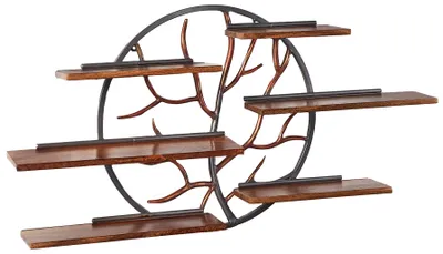 Zdjęcie produktu dla Półka ścienna Kobolo EDEN z 6 półkami, 115 x 15 x 61 cm – z metalu i drewna; półka wisząca, regał na książki, półka do przechowywania, mebel wiszący, regał drewniany, regał metalowy