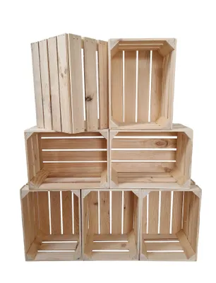 Produktbild von Dekokiste 40x30x23 cm 7er Set - Holzkiste Aufbewahrung als Schuhregal Möbelbau - Natur Vintage
