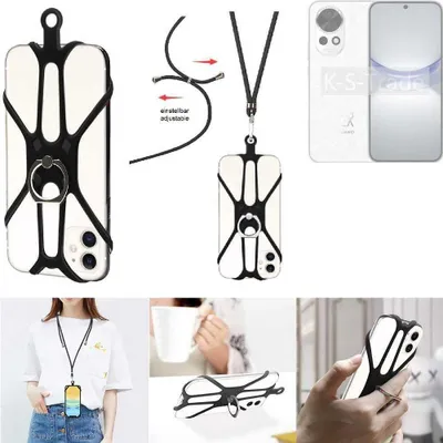 Produktbild von K-S-Trade 3in1 Handykette Handyband Handykordel Halsband Smartphone-Ring Handy-Ring kompatibel mit Huawei nova 12 Fingerhalterung Handyring