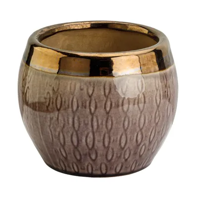 Produktbild von Keramik Rund Glasiert Blumentopf Lila & Gold H 12cm D 11cm Vintage Skandinavischen Stil Ornament