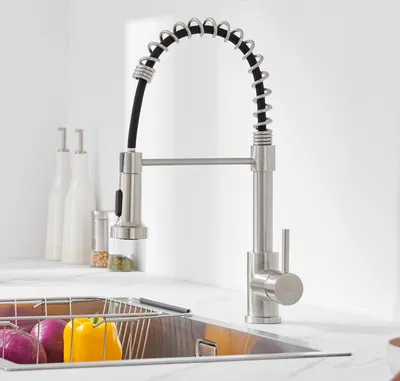 Produktbild von Ausziehbar Wasserhahn Küche Spiralfederarmatur mit 2 Strahlarten, 360° drehbar Küchenarmatur Hochdruck Spültischarmatur aus Edelstahl, Gebürstet
