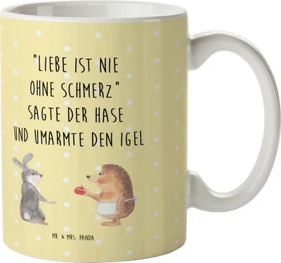 Produktbild von Mr. & Mrs. Panda Pott Hase Igel - Gelb Pastell - Geschenk, Liebe Spruch, und, Lustige Sprüche, Herzschmerz, Camping Tasse, Trinklernbecher, Plastikbecher, Trösten, Haferl