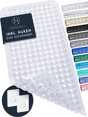 Produktbild von Homerella Badewannenmatte rutschfest Hautsensitiv 88x39cm mit AUFHÄNGUNG | Antirutschmatte Badewanne BPA frei | Duschmatte maschinenwaschbar Badematte