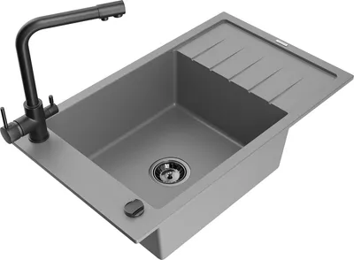 Produktbild von Mexen Elias 1 Becken-Granitspüle mit Abtropffläche und Mischbatterie Duero, Grau - 6511-71-671600-70-B
