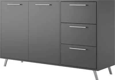 Produktbild von MIRJAN24 Kommode Tytus, Sideboard mit 2-Drehtüren und 3 Schubladen, Rollgleitschienen (Farbe: Graphit)
