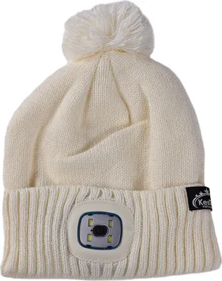 Produktbild von Strickmütze weiß mit Bommel und LED Licht
