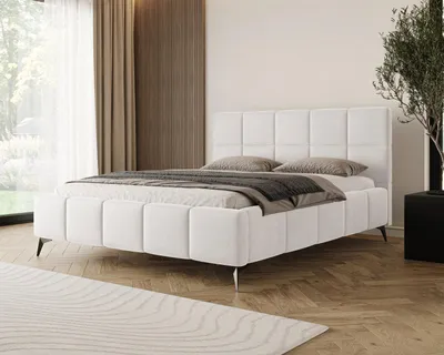 Image de Chilly Möbel Design Lit Miria - Lit rembourré avec cadre en métal, coffre et rangement 160x200 cm / Samt / Beige clair