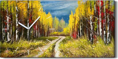 Produktbild von Dekor Leinwand Uhr Wandbilder Geräuschlos 60x30 Landschaft Gemälde Herbst - weiße Hände