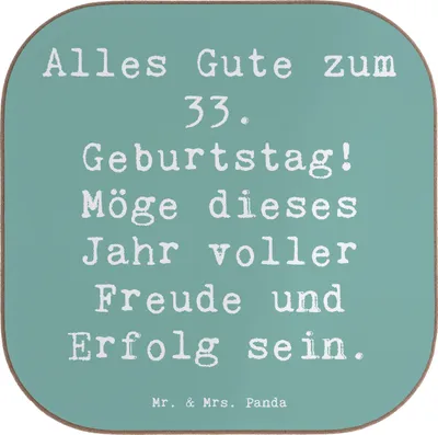 Produktbild von Mr. & Mrs. Panda Untersetzer Tasse Spruch 33. Geburtstag - Meeresbrise - Geschenk, feiern, Gläser, Coaster, Geburtstagswünsche, eckiger, unvergessliche Erinnerungen