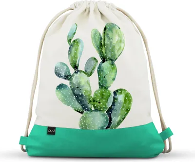 Obrázek produktu pro PPD Cactus batoh, městský batoh, taška přes rameno, taška pro volný čas, tote, bavlna / Imitace kůže, bílá / zelená, 40 cm, 603404