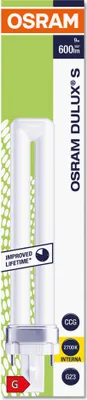 The image shows the packaging of an OSRAM Dulux D energy-saving light bulb.
