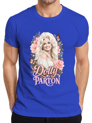 Zdjęcie produktu dla Dolly Parton, koszulka męska z motywem country, motyle, Nashville, kolor niebieski, rozmiar M
