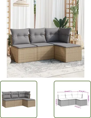 Produktbild von The Living Store 4-tlg. Garten-Sofagarnitur mit Kissen Beige Poly Rattan