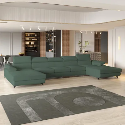 Produktbild von Masseno Ecksofa VIVENTE mit Schlaffunktion U-Form, Sofa mit Bettkasten, Wohnzimmersofa, Couch, Soffa, Bettsofa, Couchgarnitur- Grün, QUELLE 37