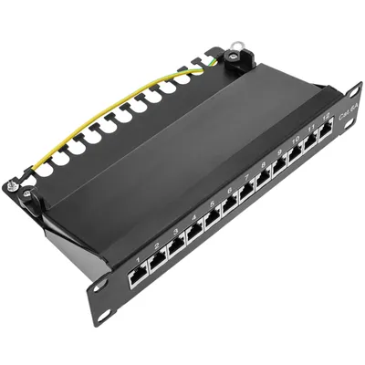 Immagine prodotto di BeMatik - Pannello di permutazione da 10" per armadio rack per server, 12 porte RJ45 Cat.6A FTP, 1U