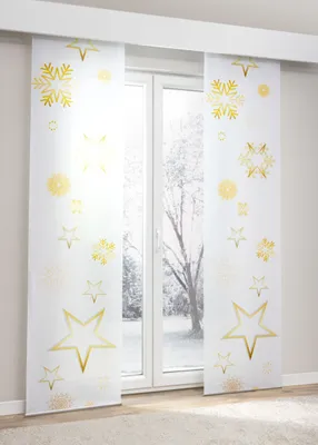 Produktbild von Lysel Schiebegardine Weihnachtssterne in Goldgelb, in der Größe (BxH) 60cm x 245cm