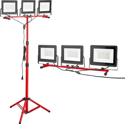 Obrázok produktu pre SucceBuy LED stavebný reflektor so statívom, 15000 lumenov, 6000-6500K pracovné svetlo s tromi nastaviteľnými hlavami, samostatnými vypínačmi a 3,3 m sieťovým káblom, vhodný na vnútorné aj vonkajšie staveniská, vodotesný podľa IP65