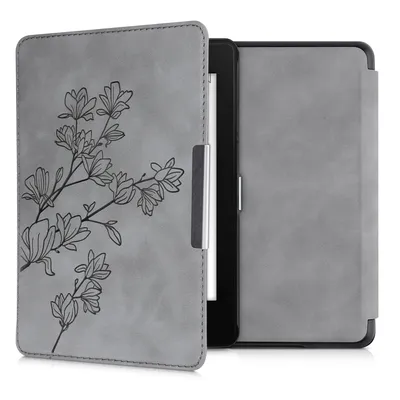 Produktbild von kwmobile Hülle kompatibel mit Amazon Kindle Paperwhite (10. Gen - 2018) Hülle - Kunstleder Cover - Magnolien Grau