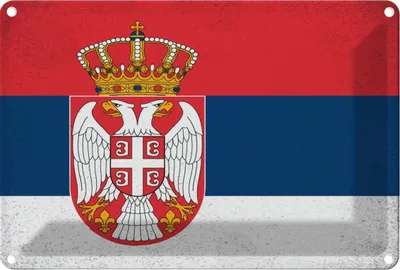Produktbild von vianmo Blechschild 12x18 cm Serbien Serbia Vintage Flagge Fahne Wappen