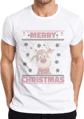 Obrázek produktu pro Merry Christmas Ugly Sweater Reindeer Christmas Gift Pánské tričko, bílé, L