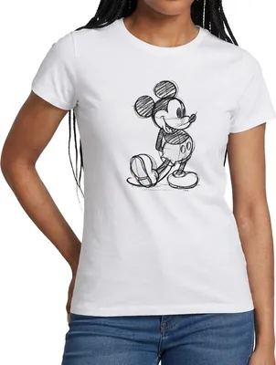Produktbild von Mickey & Minnie Zeichnung Frauen T-Shirt, M, Weiß