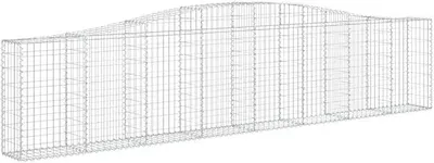 Produktbild von Gabionen mit Hochbogen 4er Set, 400x30x80/100 cm Gabionenkorb aus verzinktem Eisen, Stabiler Steinkorb Drahtkorb für Garten-Zaun, Außenbereich und Sichtschutzwand