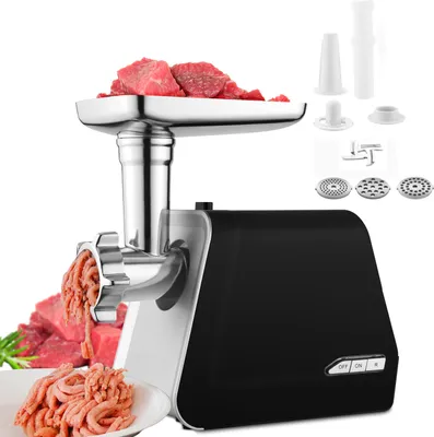 Produktbild von Fleischwolf 2000W, Elektrische multi Küchenmaschine, Edelstahl Wurstfüller mit 3 Schneidplatten für den Hausgebrauch oder Restaurants, Schwarz