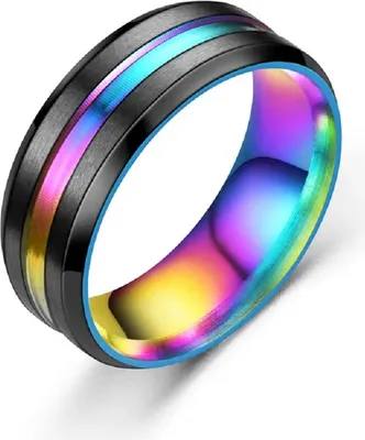 Produktbild von Rainbow Steel – Edelstahlring mit Regenbogenstreifen (mit & ohne bunte Innenbeschichtung) Bunt US7