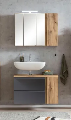 Produktbild von Badmöbel-Set >Paris< (2-tlg.) in grau / Wotaneiche-Nachbildung - 85x195x35cm (BxHxT)