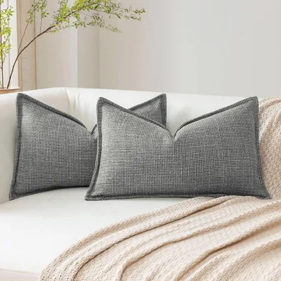 Produktbild von Kissenbezüge 2er Set 30x50 cm Dunkelgrau Leinen-Optik Polyester