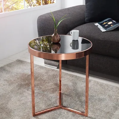 Produktbild von riess-ambiente Design Beistelltisch Original ASTRO 50cm kupfer Metall schwarze Glasplatte rund Couchtisch Tisch