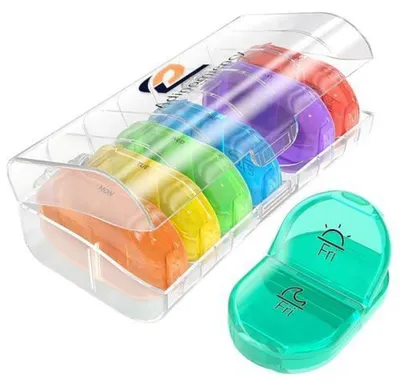 Image de Boîtier de rangement pour médicaments, idéal pour les voyages, avec compartiments pour 2 prises par jour, transparent