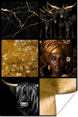 Produktbild von MuchoWow® Poster Collage - Gold - Tiere - Frau 80x120 cm - Papierdruck