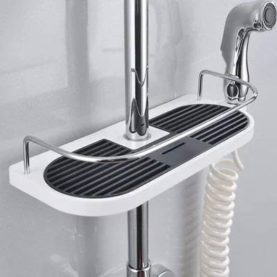 Immagine prodotto di Unyqoos® Portaoggetti regolabile per doccia, senza necessità di foratura – acciaio inossidabile/alluminio/ABS, dimensioni 31x21x6,5 cm, capacità di carico 8 kg, adatto per tubi doccia con diametro da 19 a 25 mm