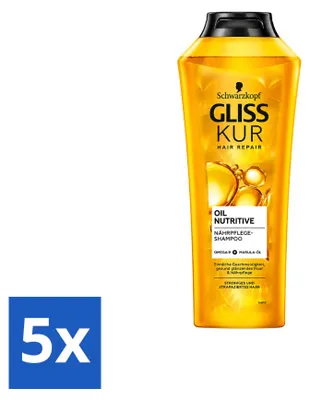 Productafbeelding van 5 flessen Gliss Kur Oil Nutritive shampoo voor droog en beschadigd haar, 400 ml - Voordeelverpakking - 5 stuks