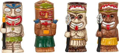 Produktbild von Tiki-Becher Set mit 4 Originell gestalteten Cocktail Tassen aus Keramik Höhe 17,2-18cm ? 6,5-7cm