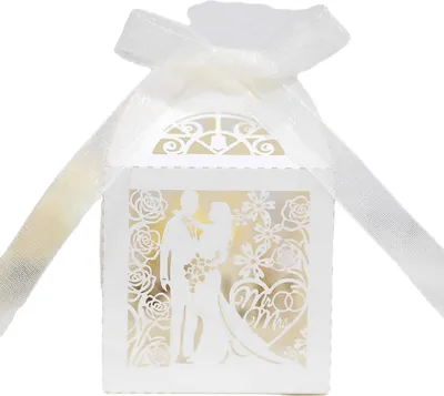 Produktbild von 50pcs Hochzeit Paar Süßigkeiten Boxen, Laser Cut Hochzeit Party Favor Box Süßigkeiten Tasche Schokolade Geschenk-Boxen
