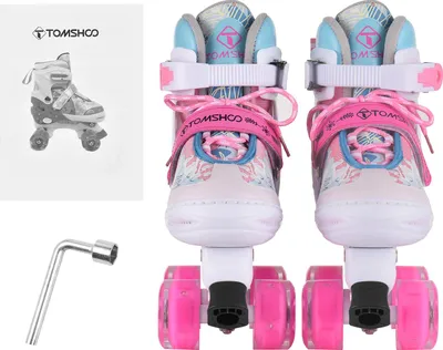Produktbild von Rollschuhe für Mädchen, Jungen und Kinder, 4 Größen für Kinder unterschiedlichen Alters, verstellbare, leuchtende LED-Rollen, 35-38 cm