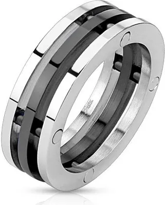 Produktbild von Damen Herren Ring Edelstahl Triple 3er 3-teilig Dreifach Bandring Partnerring silber-schwarz 67 - Ø 21,39 mm