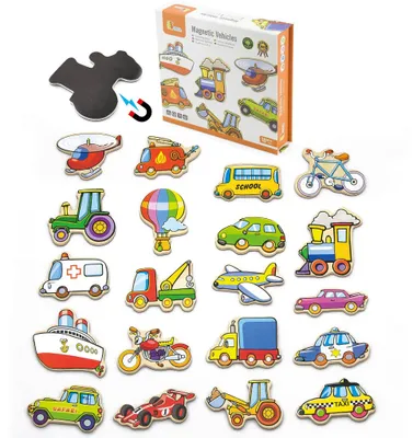 Produktbild von Viga Holzmagnete, Fahrzeuge, Set